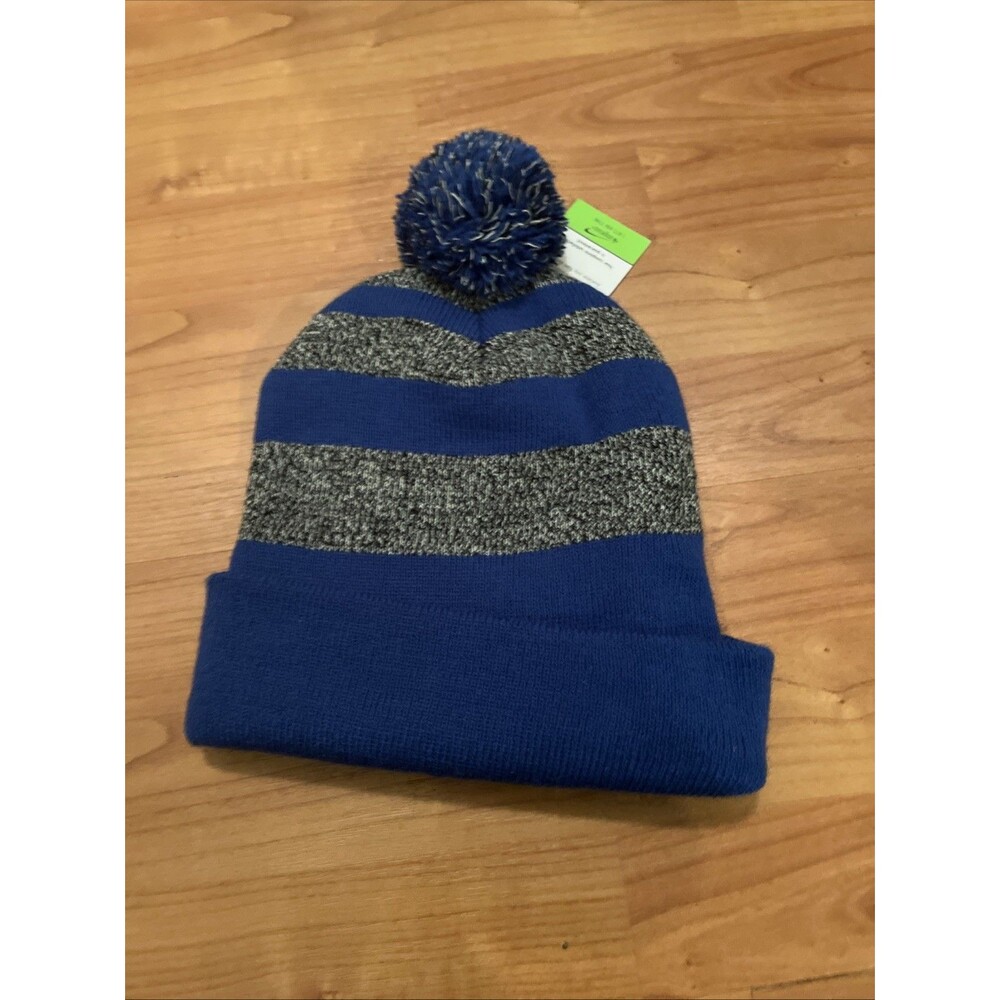 Lowes Knit Beanie Toboggan Winter Hat Cap Adult Blue Striped Gray - Picture 12 of 12